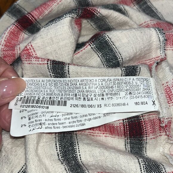 ZARA Plaid Oversized Italian Fabric Shacket Shirt Jacket - Cream Red & Black  XS - Picture 13 of 15